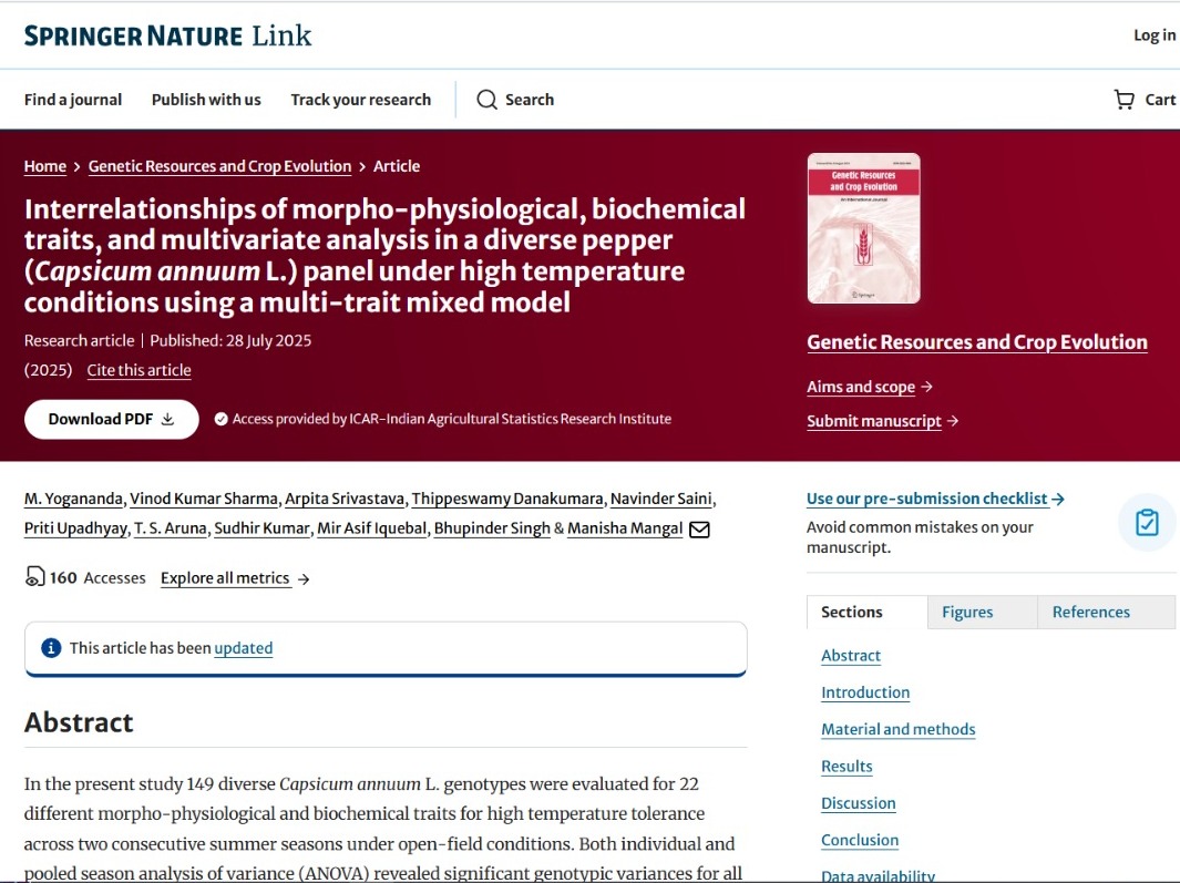 Interrelationships of morpho-physiological, biochemical traits, and multivariate analysis in a diverse pepper (Capsicum annuum L.) panel under high temperature conditions using a multi-trait mixed model